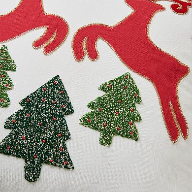 Madeleine Home Decorative Red Reindeer Holiday Throw Pillow