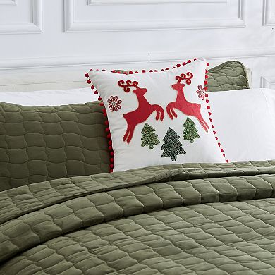 Madeleine Home Decorative Red Reindeer Holiday Throw Pillow