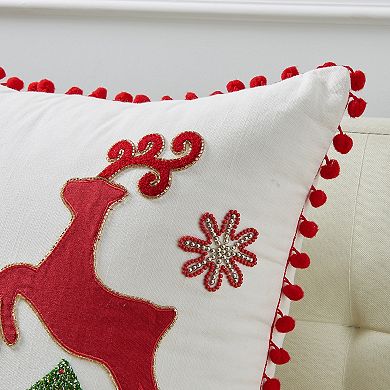 Madeleine Home Decorative Red Reindeer Holiday Throw Pillow