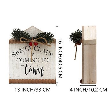 Parisloft House-shaped Wood Christmas Tabletop Sign - Santa Claus Is Coming to Town
