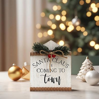 Parisloft House-shaped Wood Christmas Tabletop Sign - Santa Claus Is Coming to Town