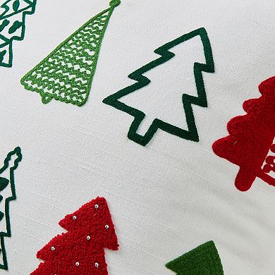 Madeleine Home Decorative Embroidered Trees Holiday Throw Pillow