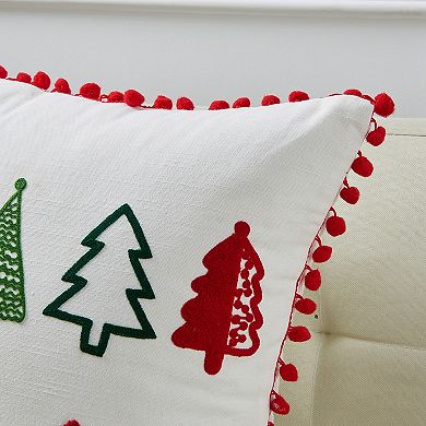 Madeleine Home Decorative Embroidered Trees Holiday Throw Pillow