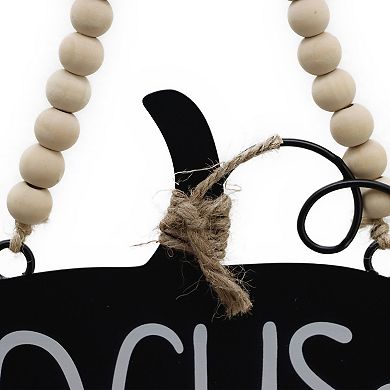 Parisloft Halloween Hocus Pocus Metal Wall Hanging Decor with Wood Beaded Hanger