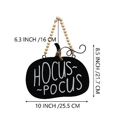 Parisloft Halloween Hocus Pocus Metal Wall Hanging Decor with Wood Beaded Hanger