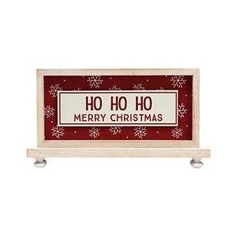 Parisloft Ho Ho Ho Merry Christmas Wood Tabletop Sign, 11.8 x 2.3 x 6.5 in Red and White