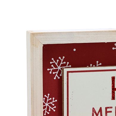Parisloft Ho Ho Ho Merry Christmas Wood Tabletop Sign, 11.8 x 2.3 x 6.5 Inches, Red and White