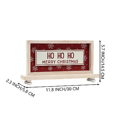 Parisloft Ho Ho Ho Merry Christmas Wood Tabletop Sign, 11.8 x 2.3 x 6.5 Inches, Red and White