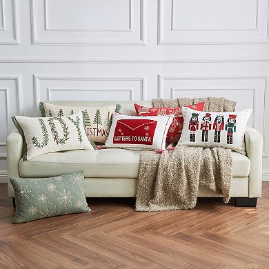 Madeleine Home Decorative Embroidered Joy Holiday Throw Pillow