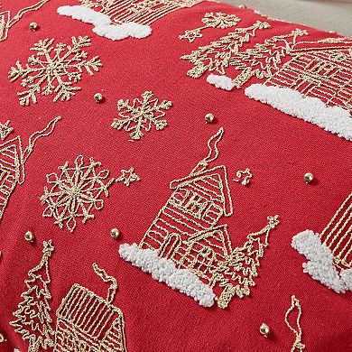 Madeleine Home Decorative Red Snowflake Holiday Throw Pillow