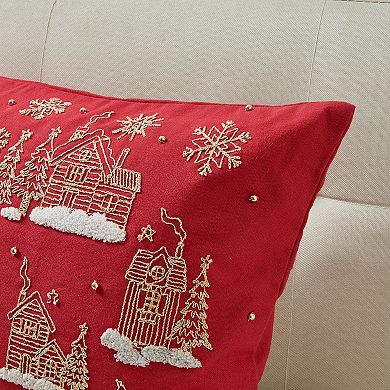 Madeleine Home Decorative Red Snowflake Holiday Throw Pillow