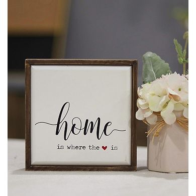 Parisloft Mini Home is Where The Heart is Wood Wall Sign, 5.8 x 1.4 x 5.8 Inches