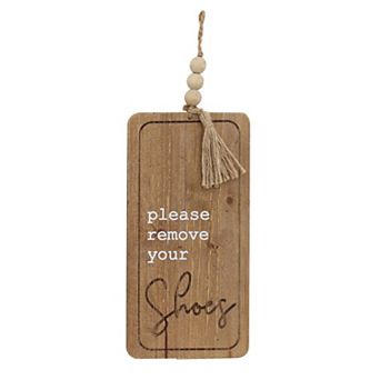 Parisloft Please Remove Your Shoes Wood Wall Sign with Wood Bead String Hanger, Brown