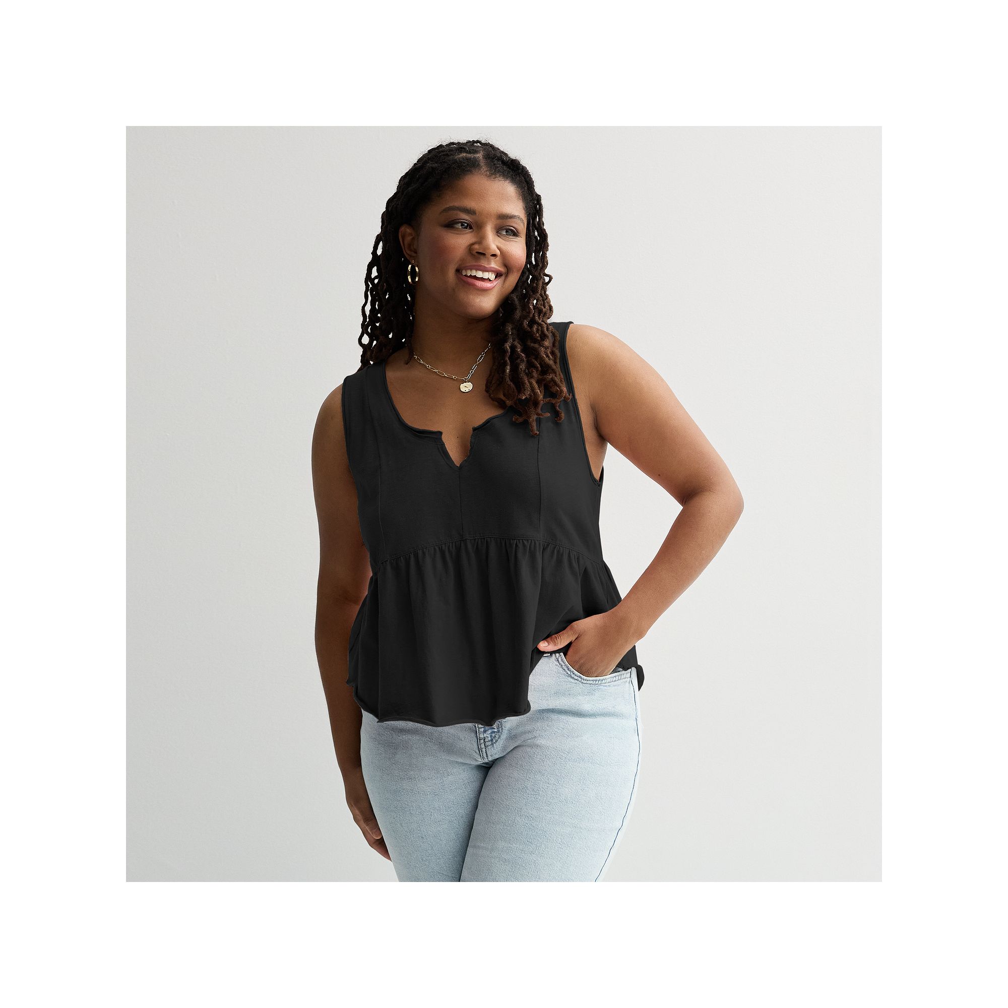 Juniors Plus Size SO® Relaxed Babydoll Tank Top, Girls, Size: 1XL, Black