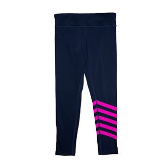 Youth Navy Leggings with Magenta Stripes
