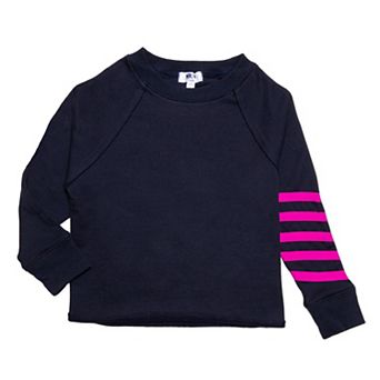 Youth Navy Crop Sweatshirt with Magenta Stripes