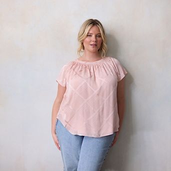 Plus Size LC Lauren Conrad Shirred Neck Top