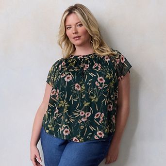 Plus Size LC Lauren Conrad Shirred Neck Top