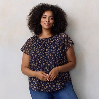 Plus Size LC Lauren Conrad Shirred Neck Top