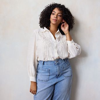 Plus Size LC Lauren Conrad Lace Pintuck Blouse