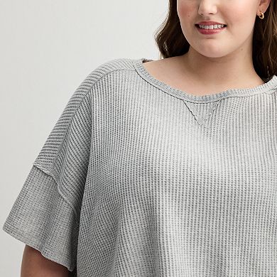 Juniors' Plus SO® Boxy Waffle Knit Tee