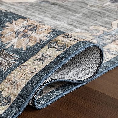 nuLOOM Kallipoe Faded Medallion Machine Washable Area Rug
