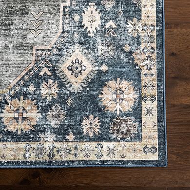 nuLOOM Kallipoe Faded Medallion Machine Washable Area Rug