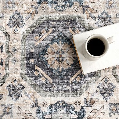 nuLOOM Kallipoe Faded Medallion Machine Washable Area Rug