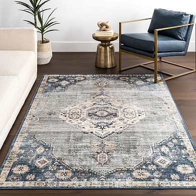 nuLOOM Kallipoe Faded Medallion Machine Washable Area Rug