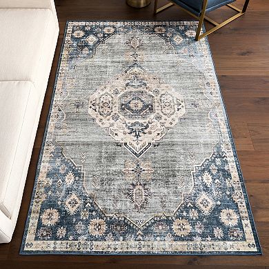 nuLOOM Kallipoe Faded Medallion Machine Washable Area Rug