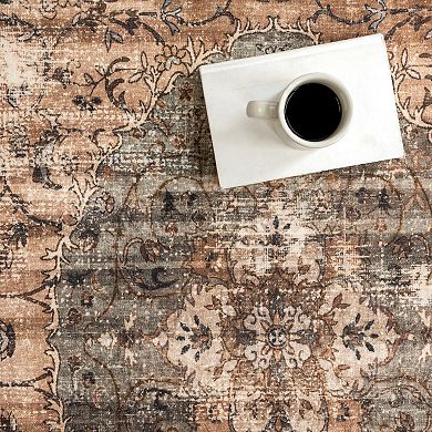nuLOOM Karrigan Faded Medallion Machine Washable Area Rug