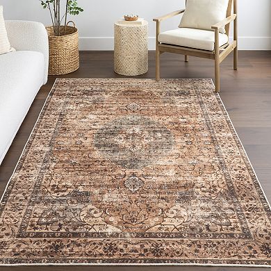 nuLOOM Karrigan Faded Medallion Machine Washable Area Rug