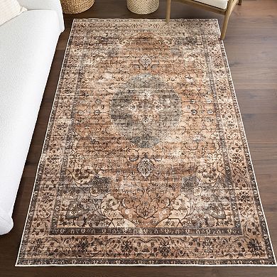 nuLOOM Karrigan Faded Medallion Machine Washable Area Rug