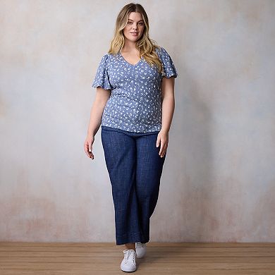 Plus Size LC Lauren Conrad V-Neck Flutter Sleeve Top