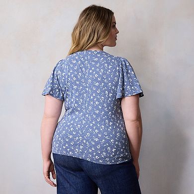 Plus Size LC Lauren Conrad V-Neck Flutter Sleeve Top