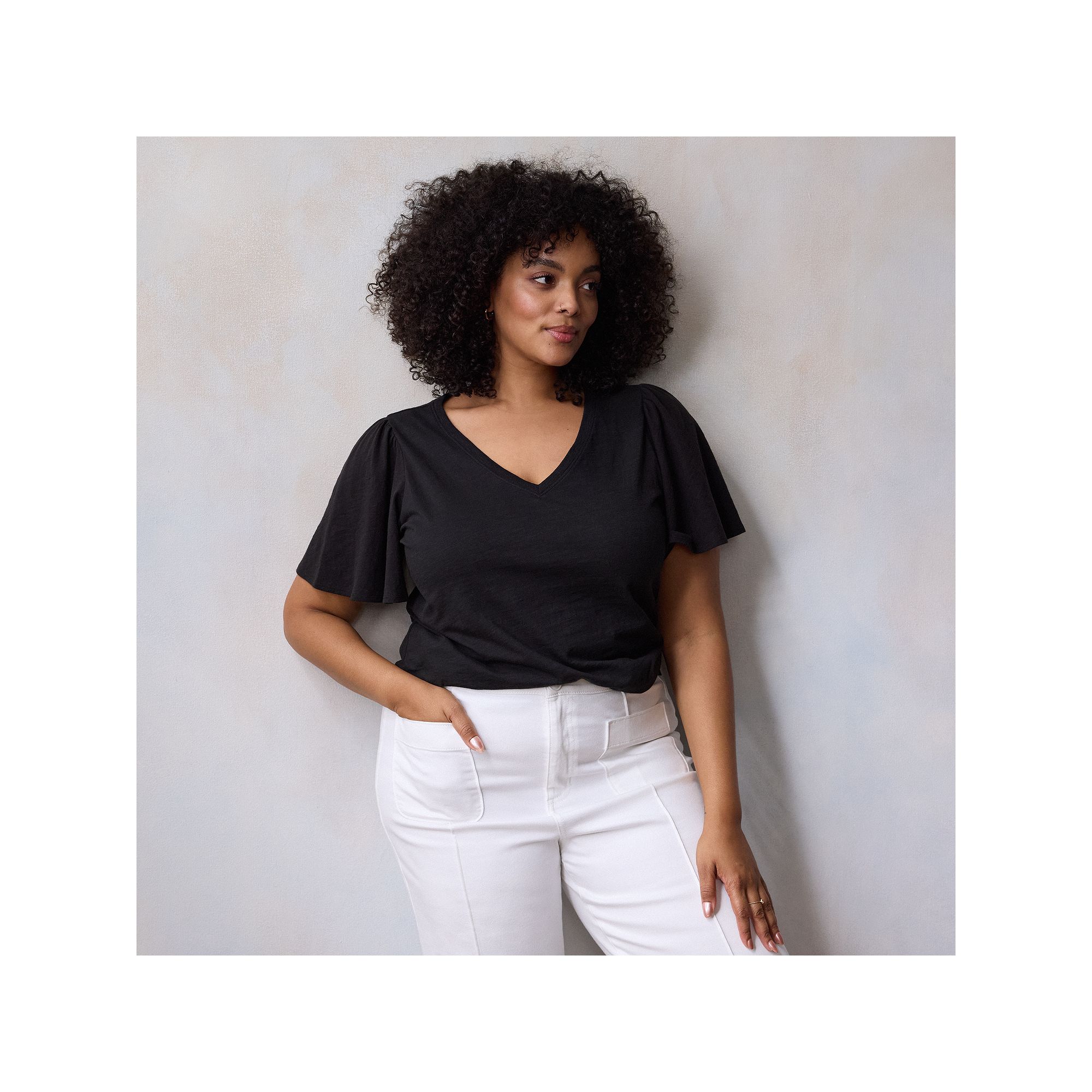 Plus Size LC Lauren Conrad V-Neck Flutter Sleeve Top, Womens, Size: 0X, Bl