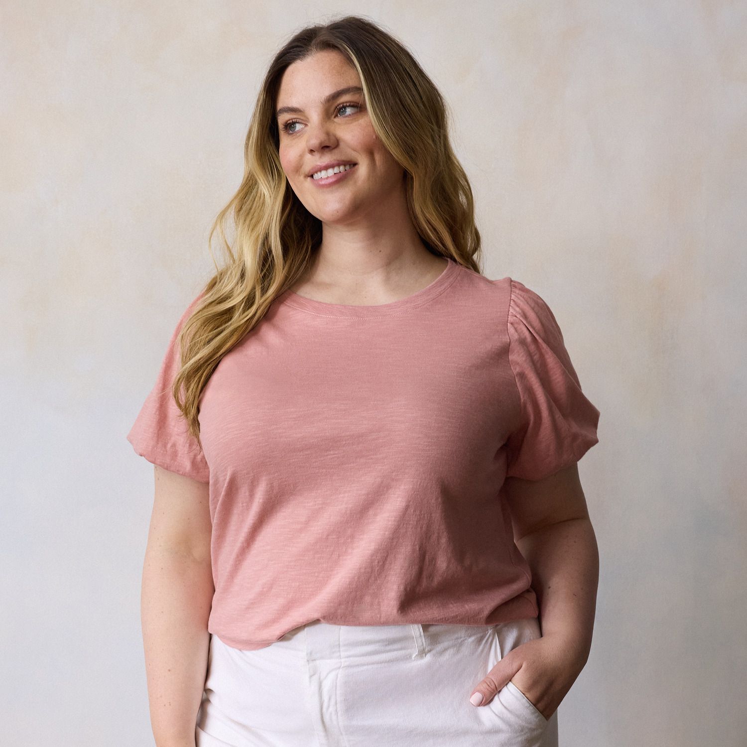 Женские футболки Plus Size LC Lauren Conrad Bubble Sleeve, цвет: Состаренный — фото 1