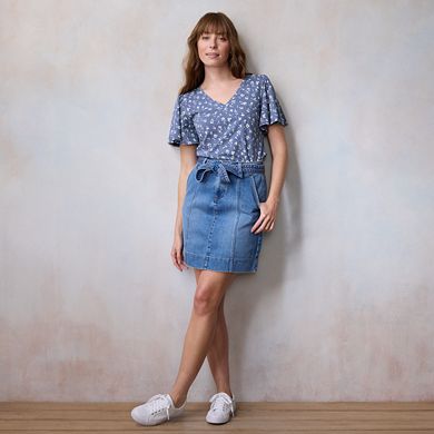 Petite LC Lauren Conrad V-Neck Flutter Short Sleeve Top