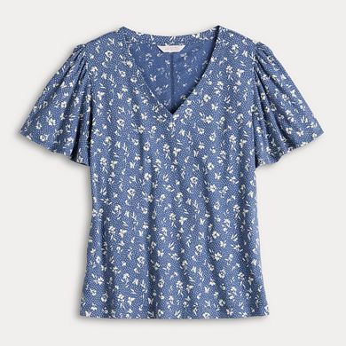 Petite LC Lauren Conrad V-Neck Flutter Short Sleeve Top