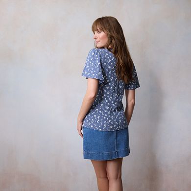 Petite LC Lauren Conrad V-Neck Flutter Short Sleeve Top