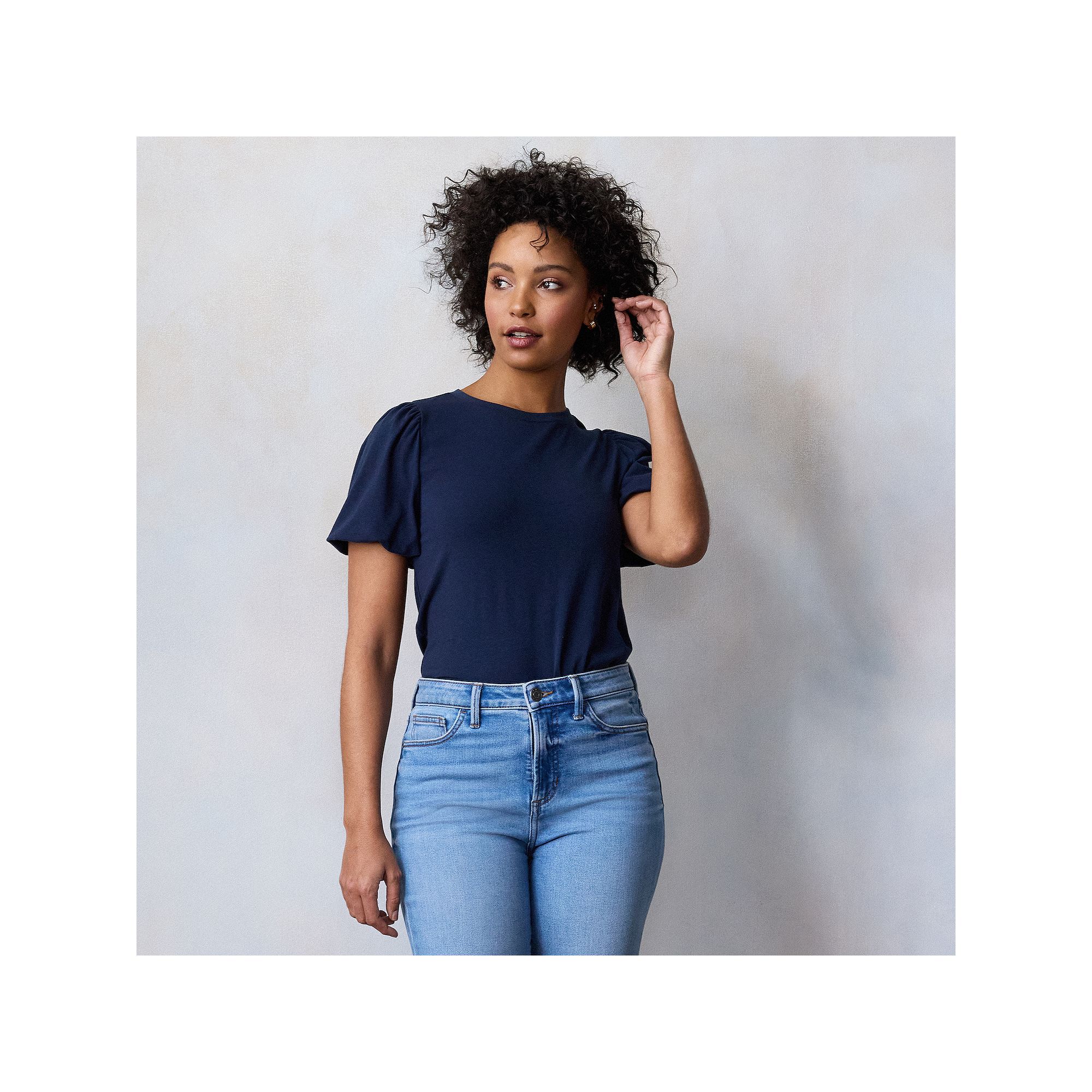 Petite LC Lauren Conrad Bubble Sleeve Tee, Womens, Size: XS Petite, Blue W