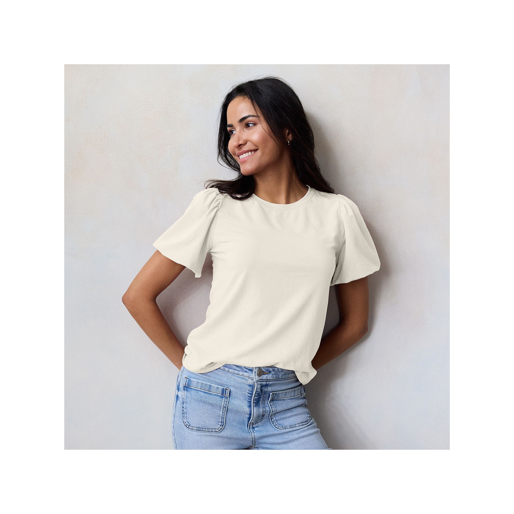 Petite LC Lauren Conrad Bubble Sleeve Tee, Womens, Size: XS Petite, Grey W