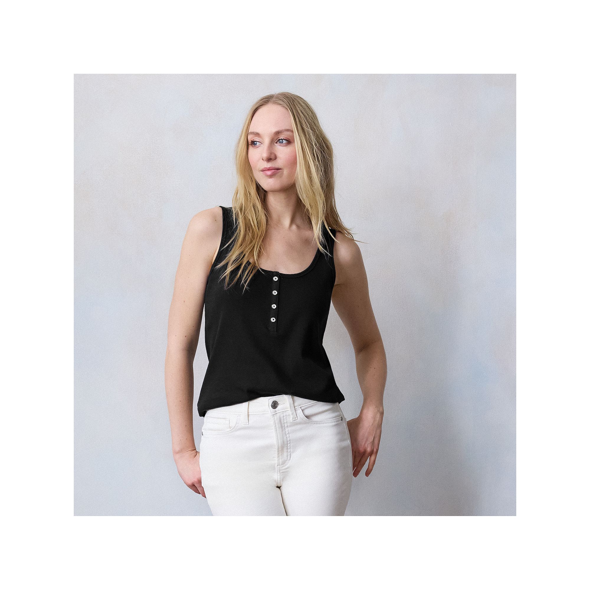 Petite LC Lauren Conrad Henley Tank Top, Womens, Size: XL Petite, Black Or