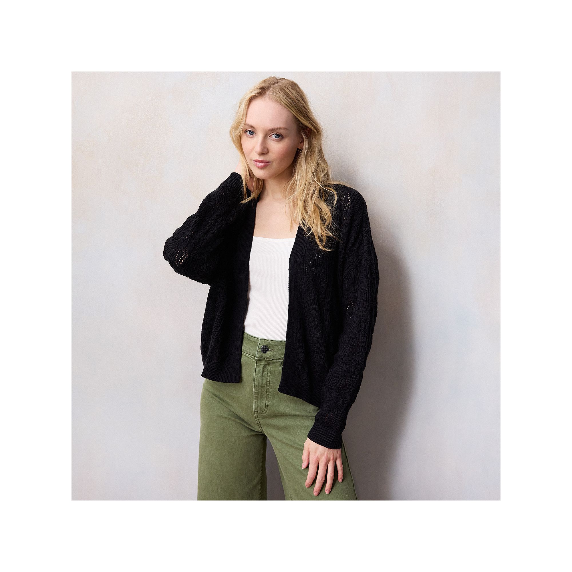 Womens LC Lauren Conrad Pointelle Open Cardigan, Size: XS, Black