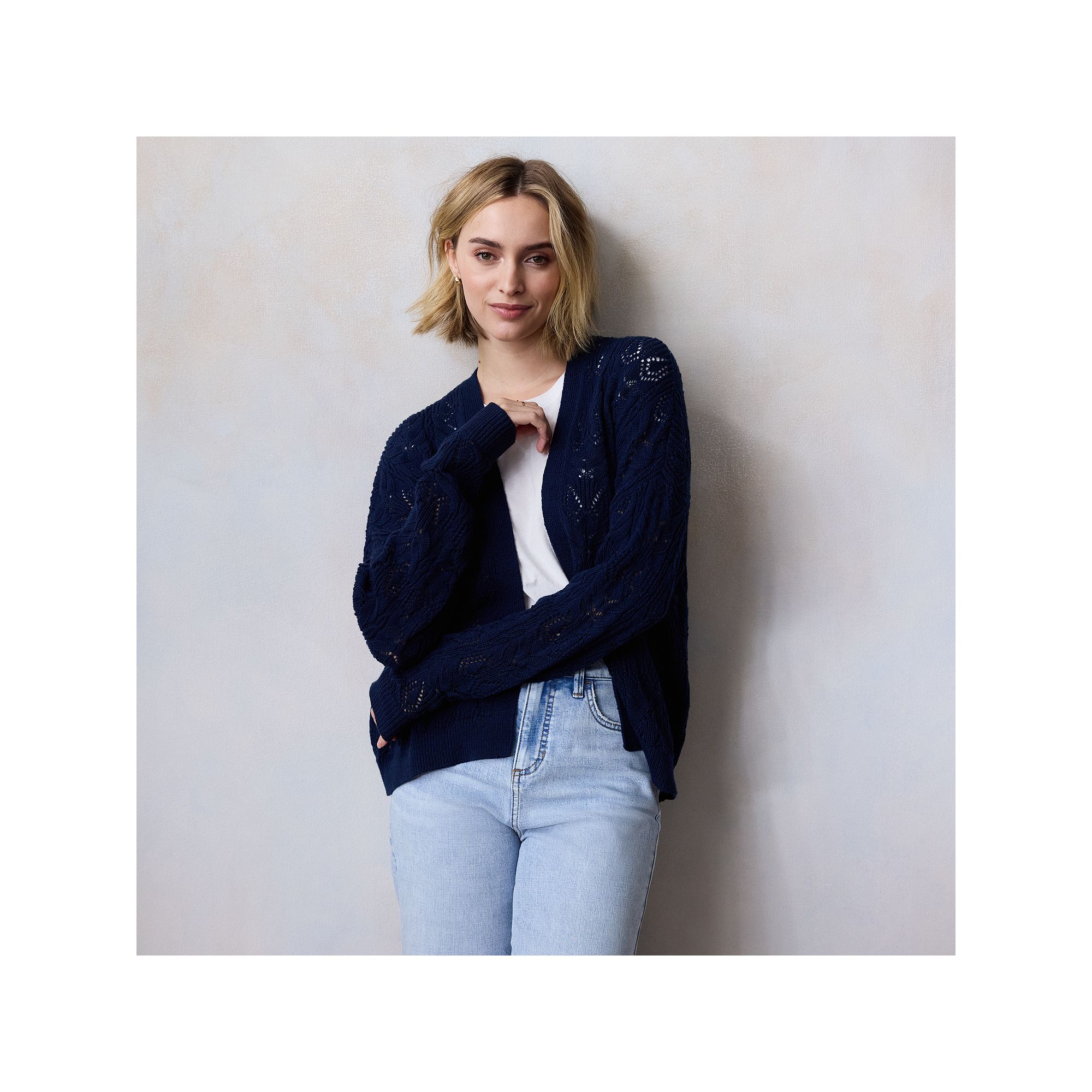 Womens LC Lauren Conrad Pointelle Open Cardigan, Size: XS, Blue Water