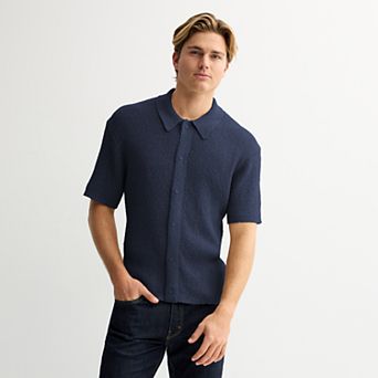 Men's Sage and Steel Knit Button-Down Camp Shirt