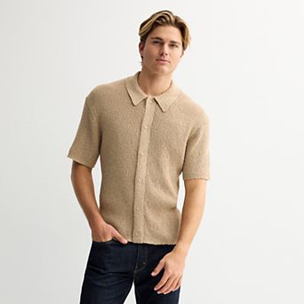 Men's Sage and Steel Knit Button-Down Camp Shirt