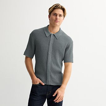 Men's Sage and Steel Knit Button-Down Camp Shirt