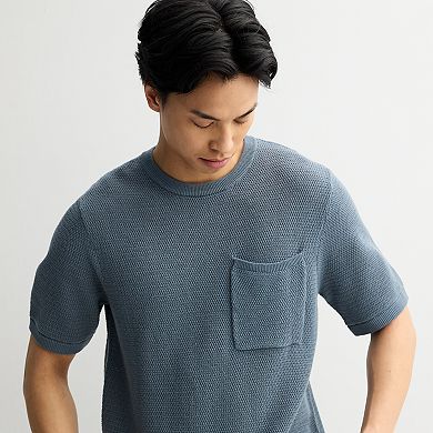 Men's Sage and Steel Short Sleeve Textured Stitch Sweater Tee