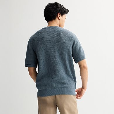 Men's Sage and Steel Short Sleeve Textured Stitch Sweater Tee